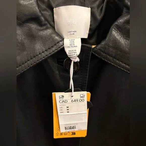 H&M NWT Knee Length Black Leather Jacket in Sz M - Picture 10 of 15